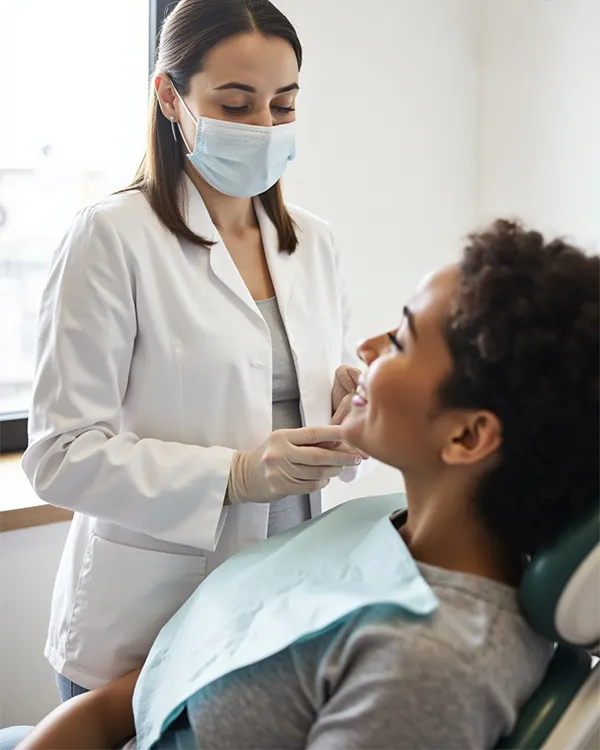 Dental check-up with patient